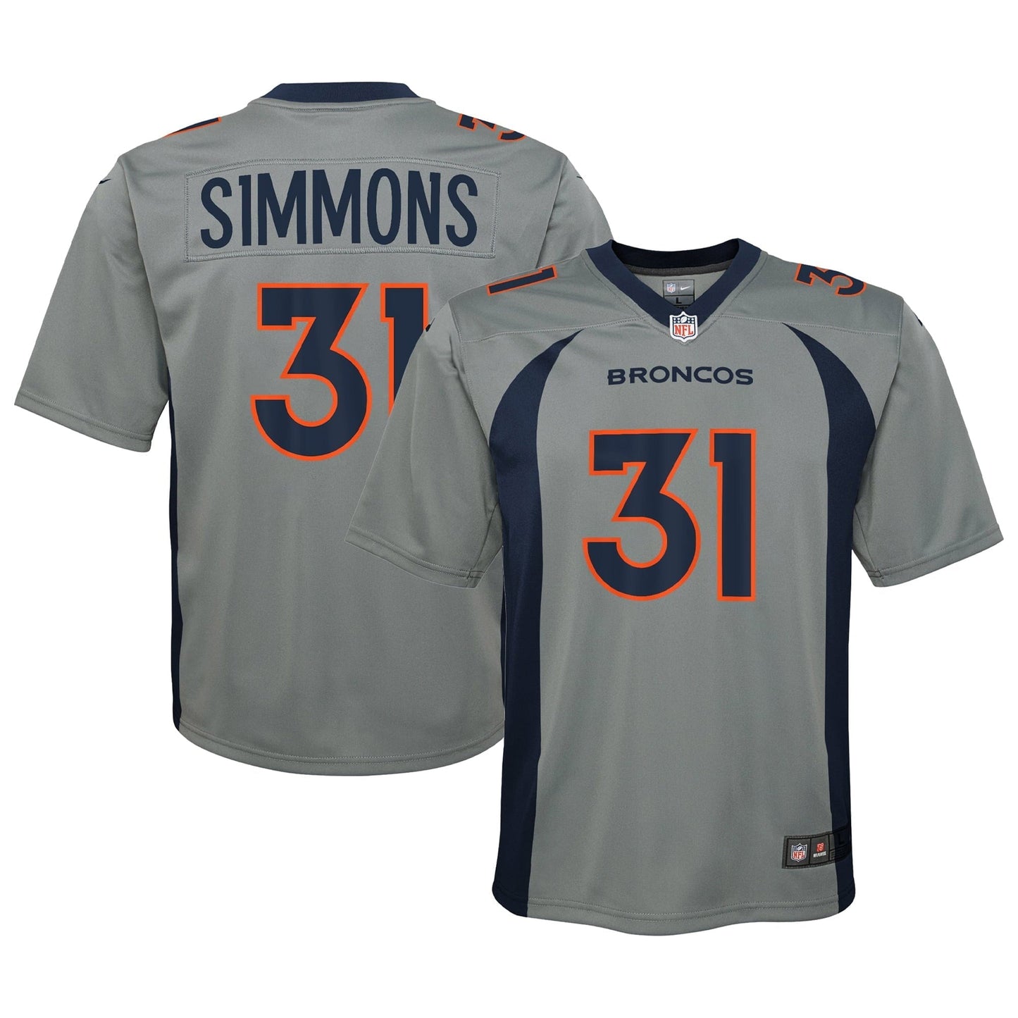 Youth Nike Justin Simmons Gray Denver Broncos Inverted Game Jersey