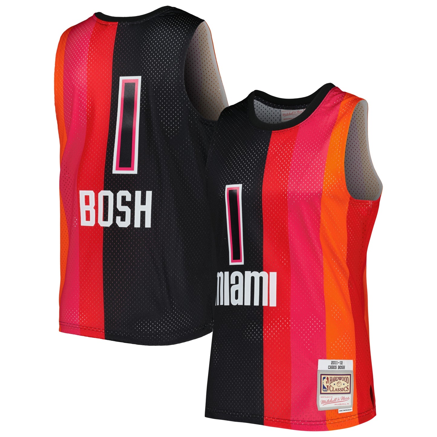 Chris Bosh Miami Heat Mitchell & Ness Hardwood Classics 2011/12 Split Swingman Jersey - Black/Red