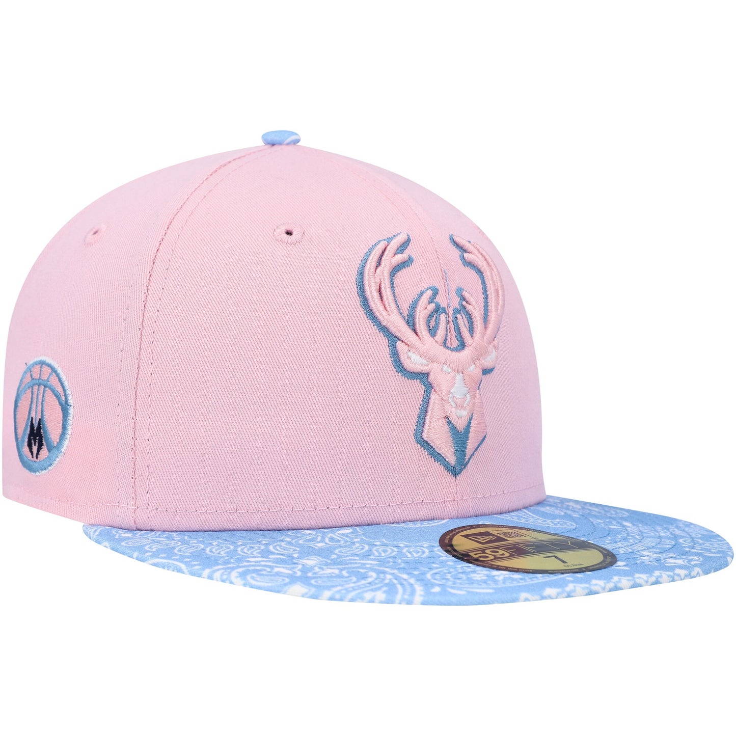 Milwaukee Bucks New Era Paisley Visor 59FIFTY Fitted Hat - Pink/Light Blue