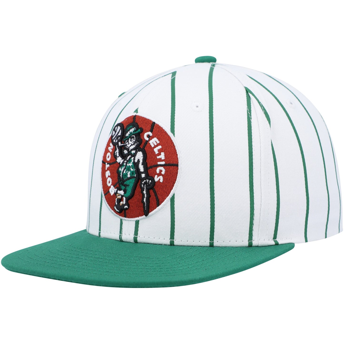 Boston Celtics Mitchell & Ness Hardwood Classics Pinstripe Snapback Hat - White