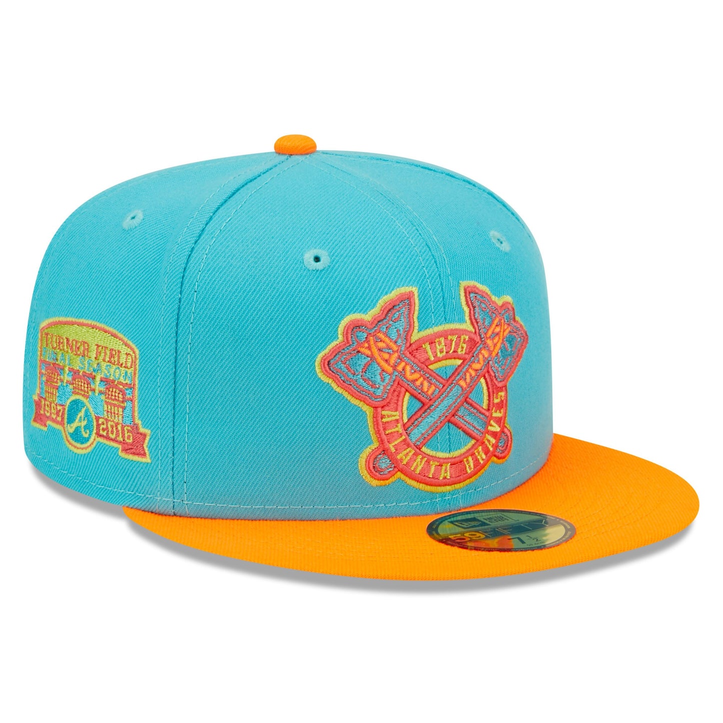 Atlanta Braves New Era Vice Highlighter 59FIFTY Fitted Hat - Blue/Orange