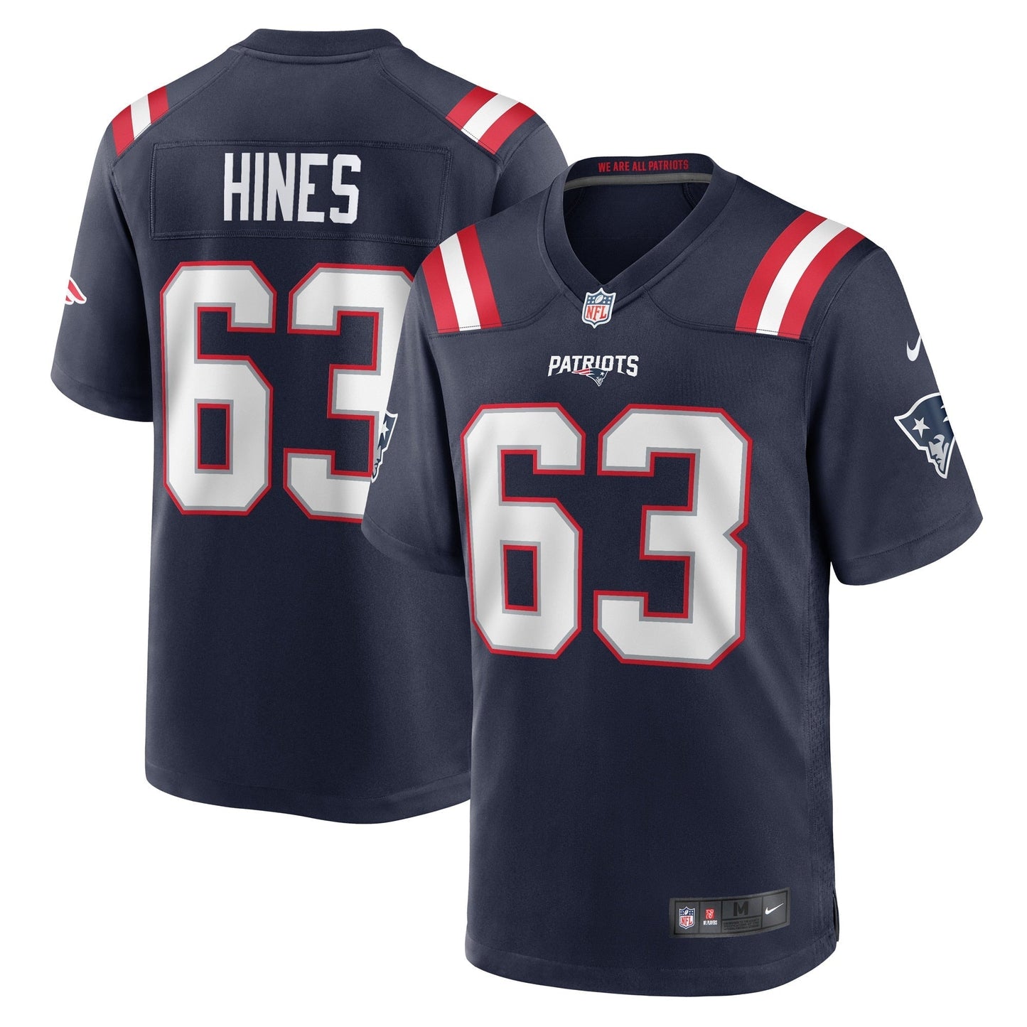 Men's Nike Chasen Hines Navy New England Patriots Game Player Jersey