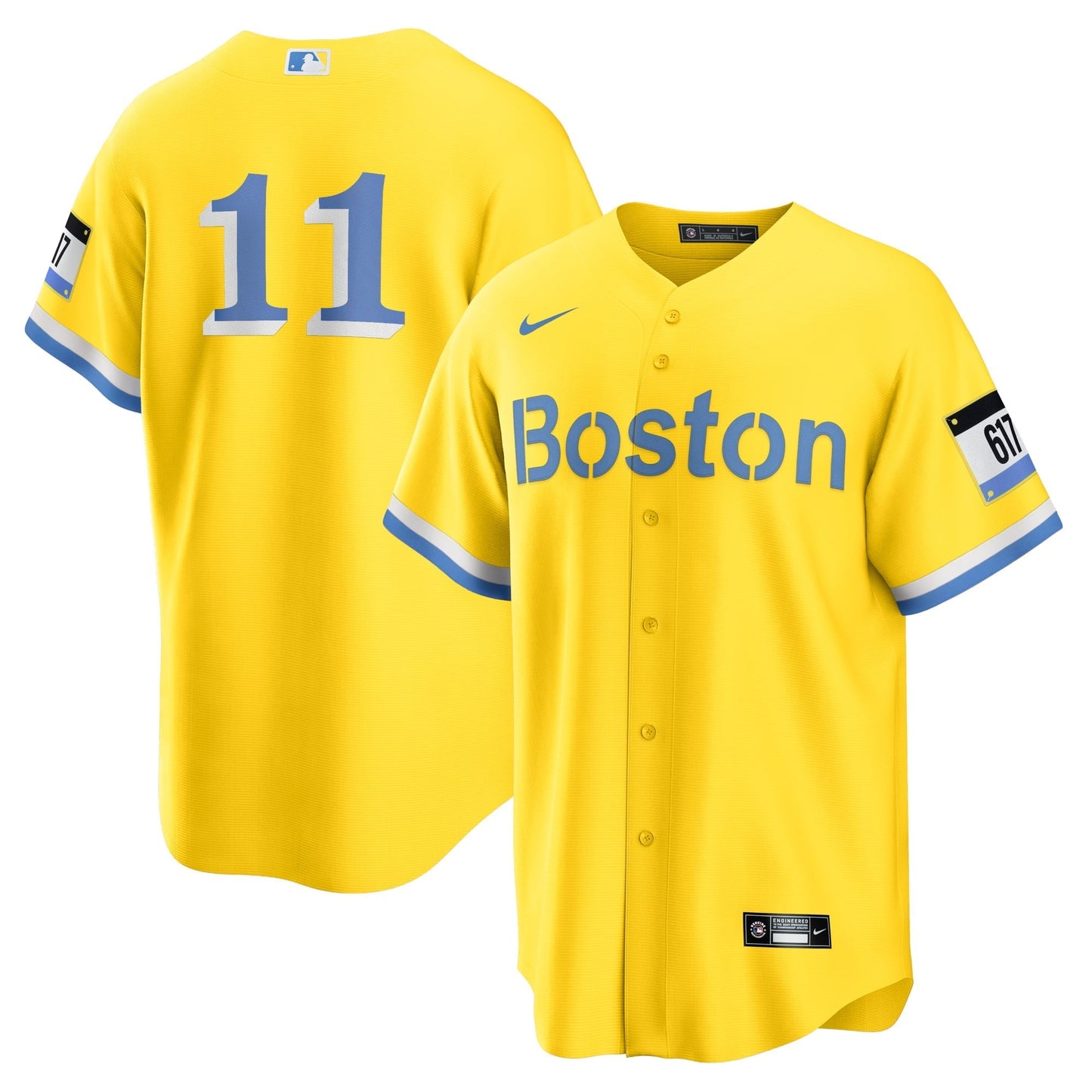 Men's Nike Rafael Devers Gold/Light Blue Boston Red Sox City Connect Replica Player Jersey