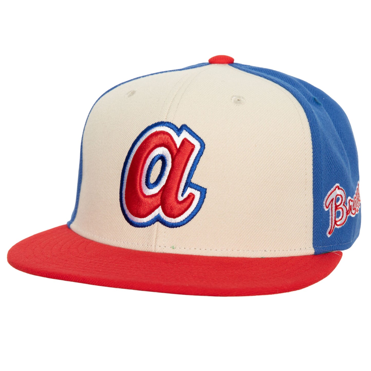 Atlanta Braves Mitchell & Ness National League Centennial Homefield Fitted Hat - Cream/Red