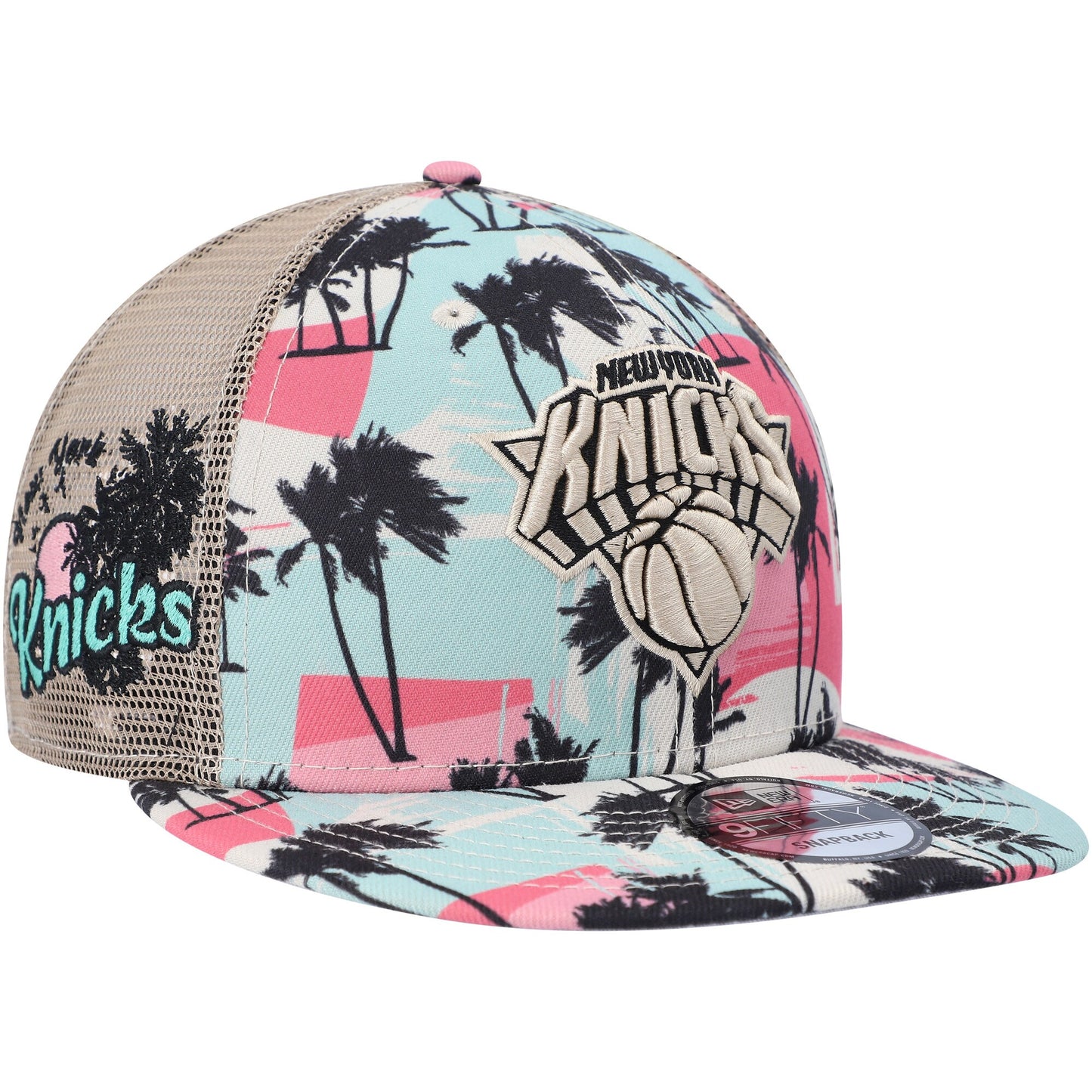 New York Knicks New Era Palm Trees 9FIFTY Trucker Snapback Hat - Cream