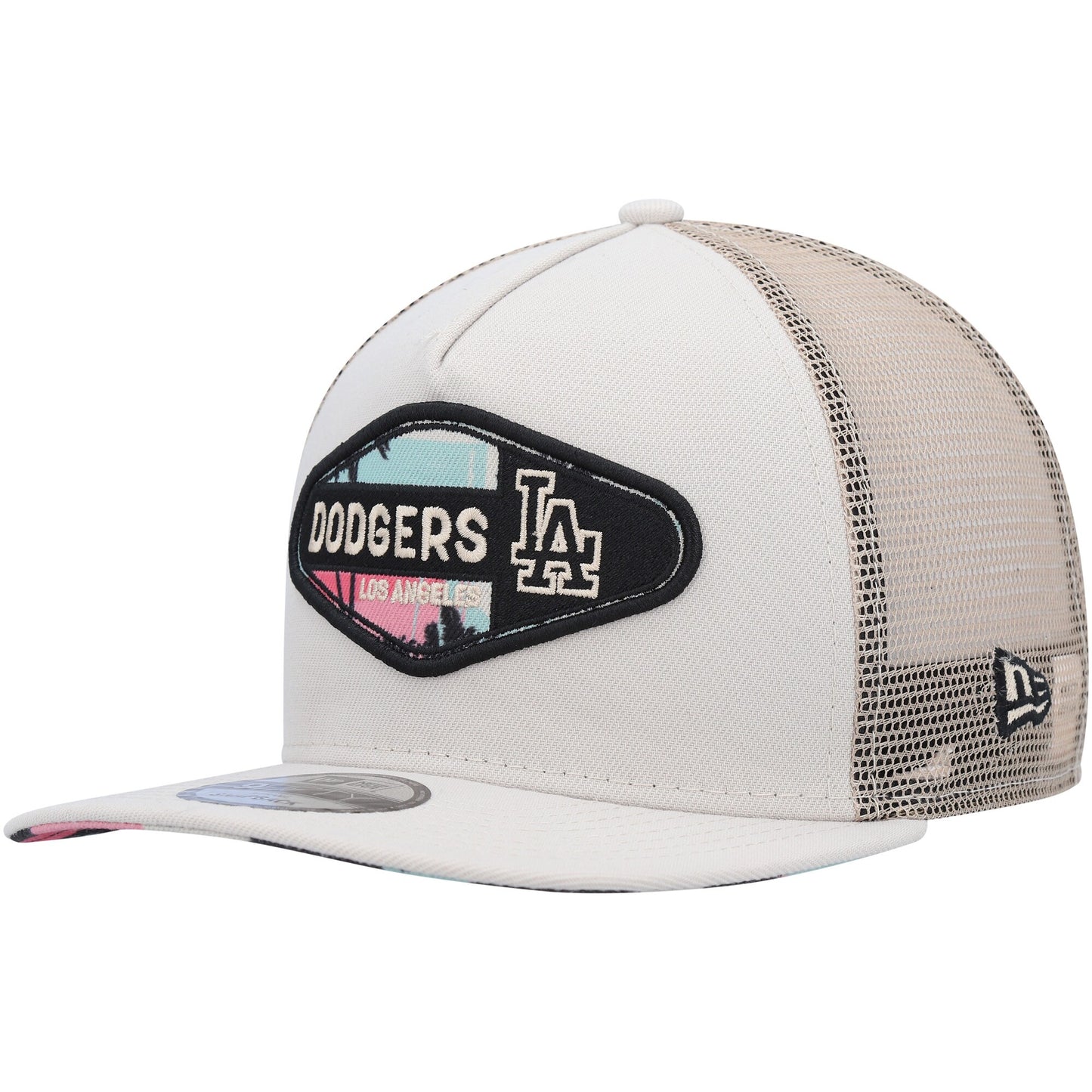 Los Angeles Dodgers New Era Retro Beachin' Patch A-Frame Trucker 9FIFTY Snapback Hat - Natural