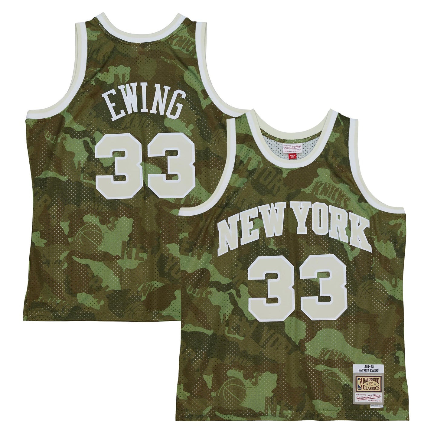 Patrick Ewing New York Knicks Mitchell & Ness Hardwood Classics 1991/92 Ghost Green Swingman Jersey - Camo