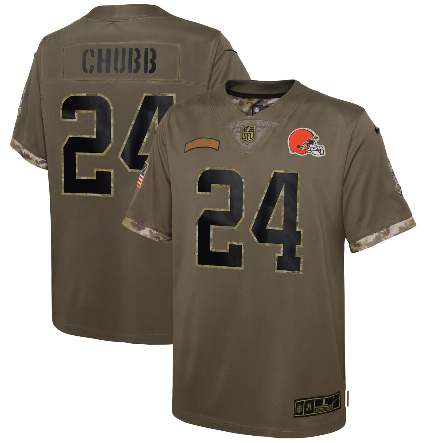 Nick Chubb Cleveland Browns Nike Youth 2022 Salute To Service Player Limited Jersey - Olive