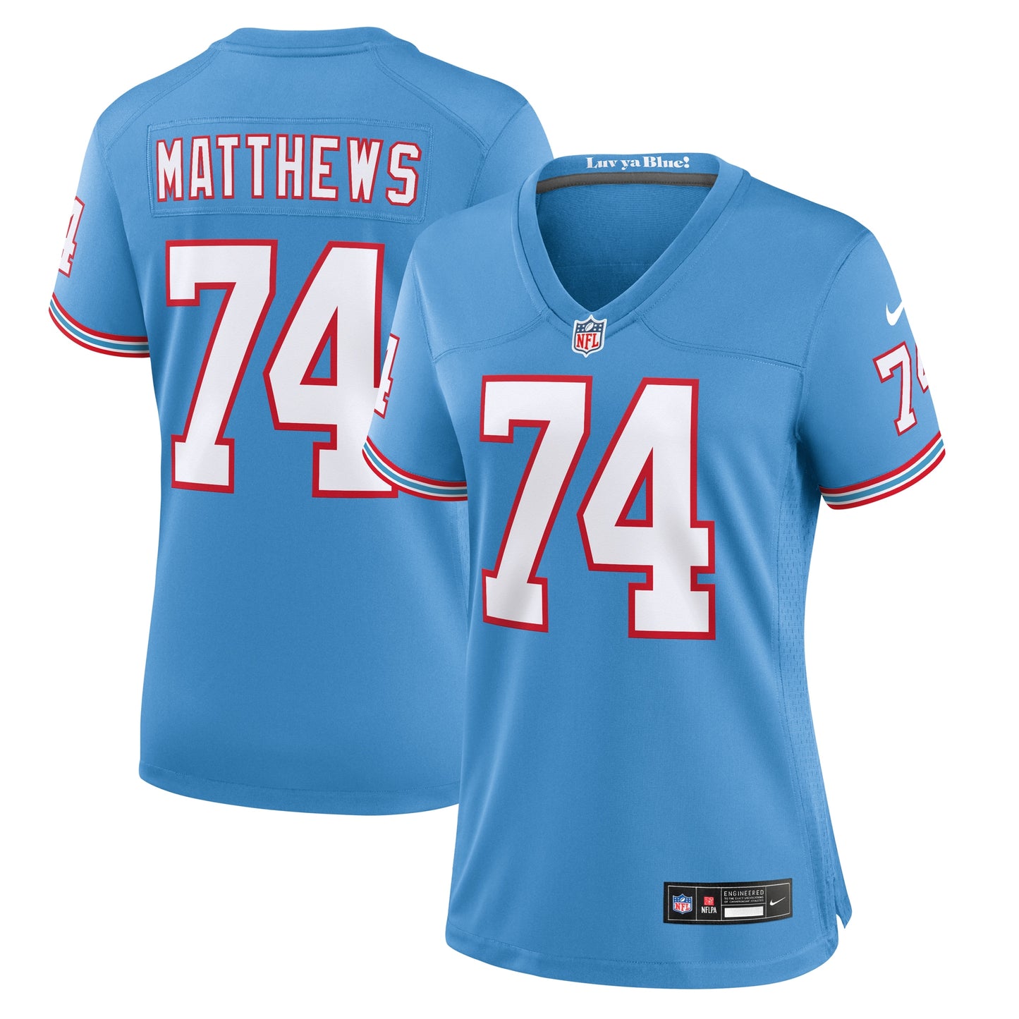 Bruce Matthews Tennessee Titans Nike Women's Oilers Throwback Retired Player Game Jersey - Light Blue