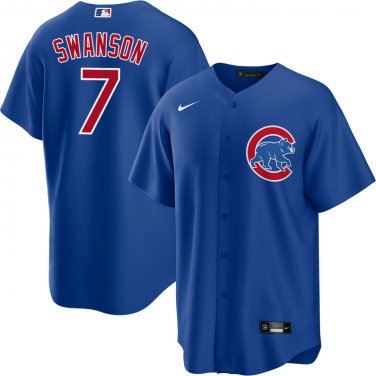 Men's Dansby Swanson Chicago Cubs Alternate Blue Premium Stitch Replica Jersey