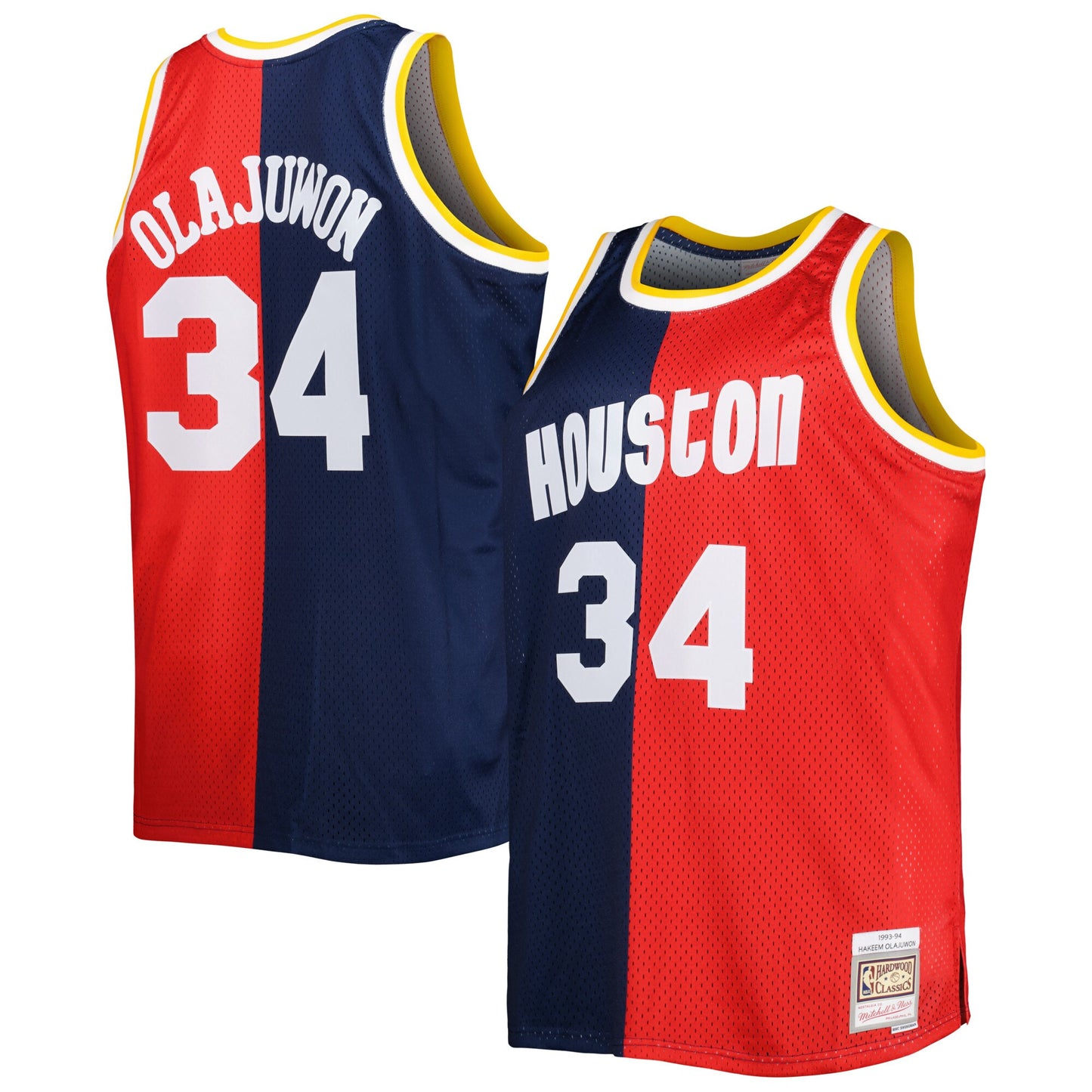 Hakeem Olajuwon Houston Rockets Mitchell & Ness Big & Tall Hardwood Classics 1993/94 Split Swingman Jersey - Navy/Red