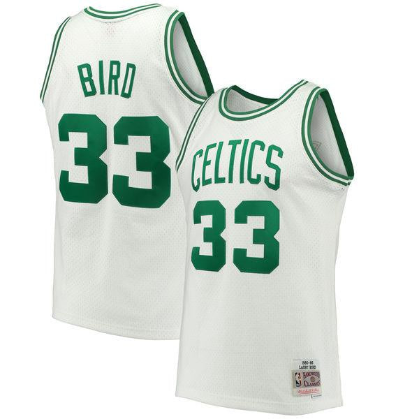 Men's Larry Bird Boston Celtics 1985-86 White Swingman Replica Jersey By Mitchell & Ness