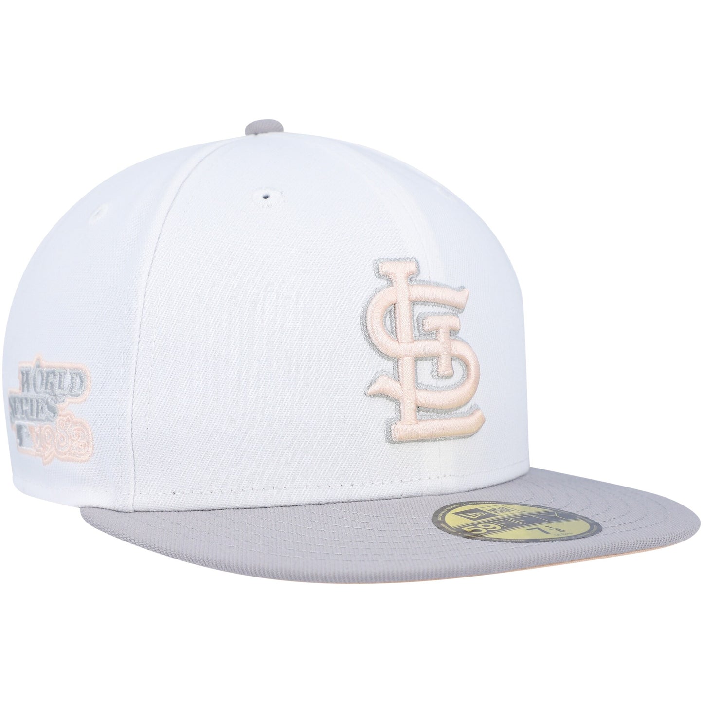 St. Louis Cardinals New Era 1982 World Series Side Patch Peach Undervisor 59FIFTY Fitted Hat - White/Gray