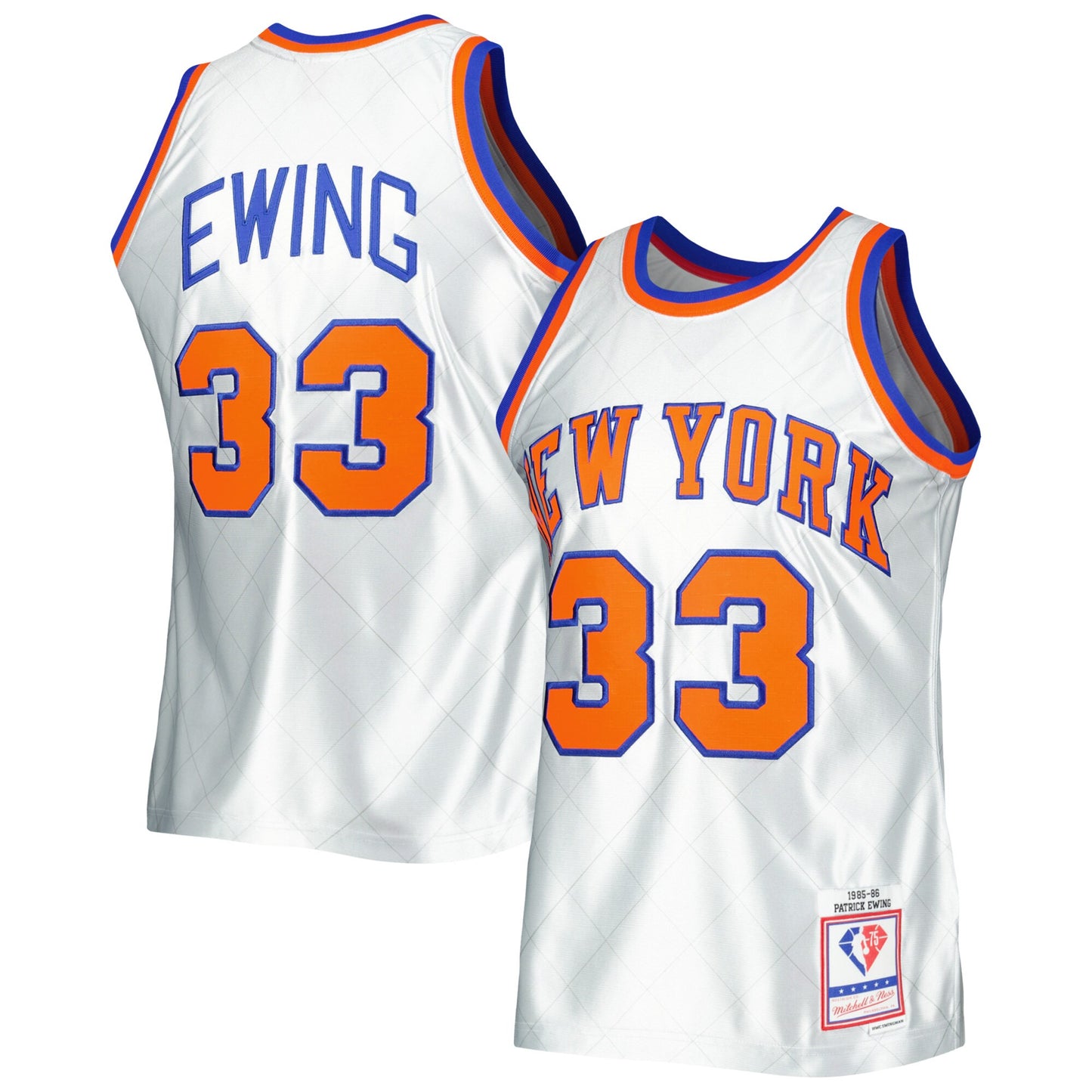 Patrick Ewing New York Knicks Mitchell & Ness 1985/86 Hardwood Classics 75th Anniversary Swingman Jersey - Platinum