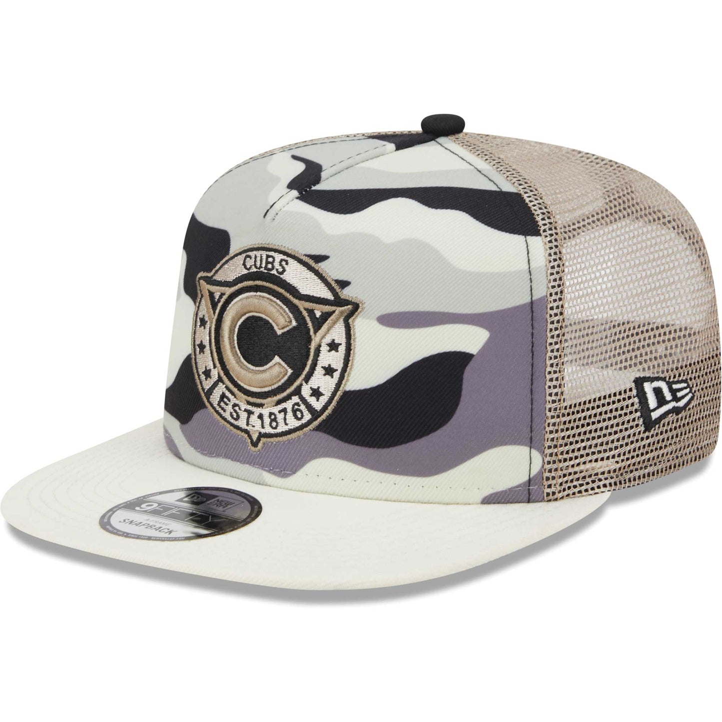 Chicago Cubs New Era Chrome Camo A-Frame 9FIFTY Trucker Snapback Hat - White