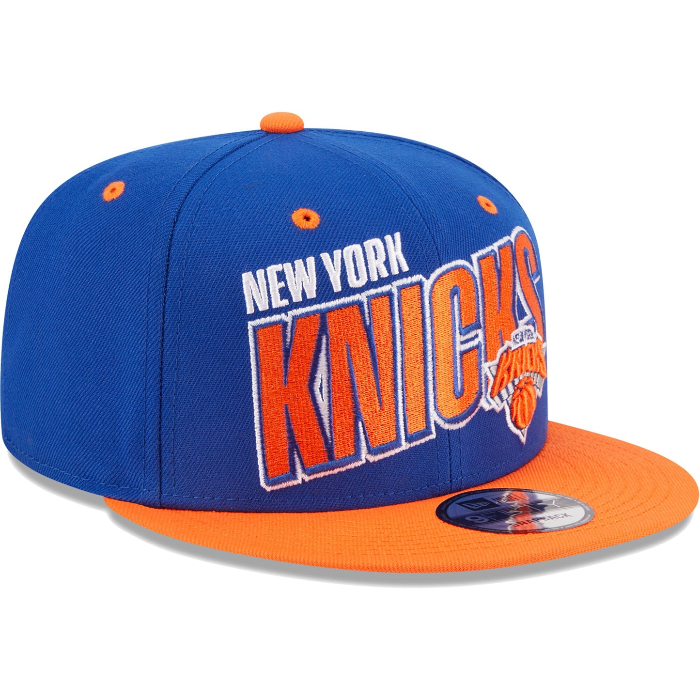 New York Knicks New Era Stacked Slant 2-Tone 9FIFTY Snapback Hat - Blue/Orange