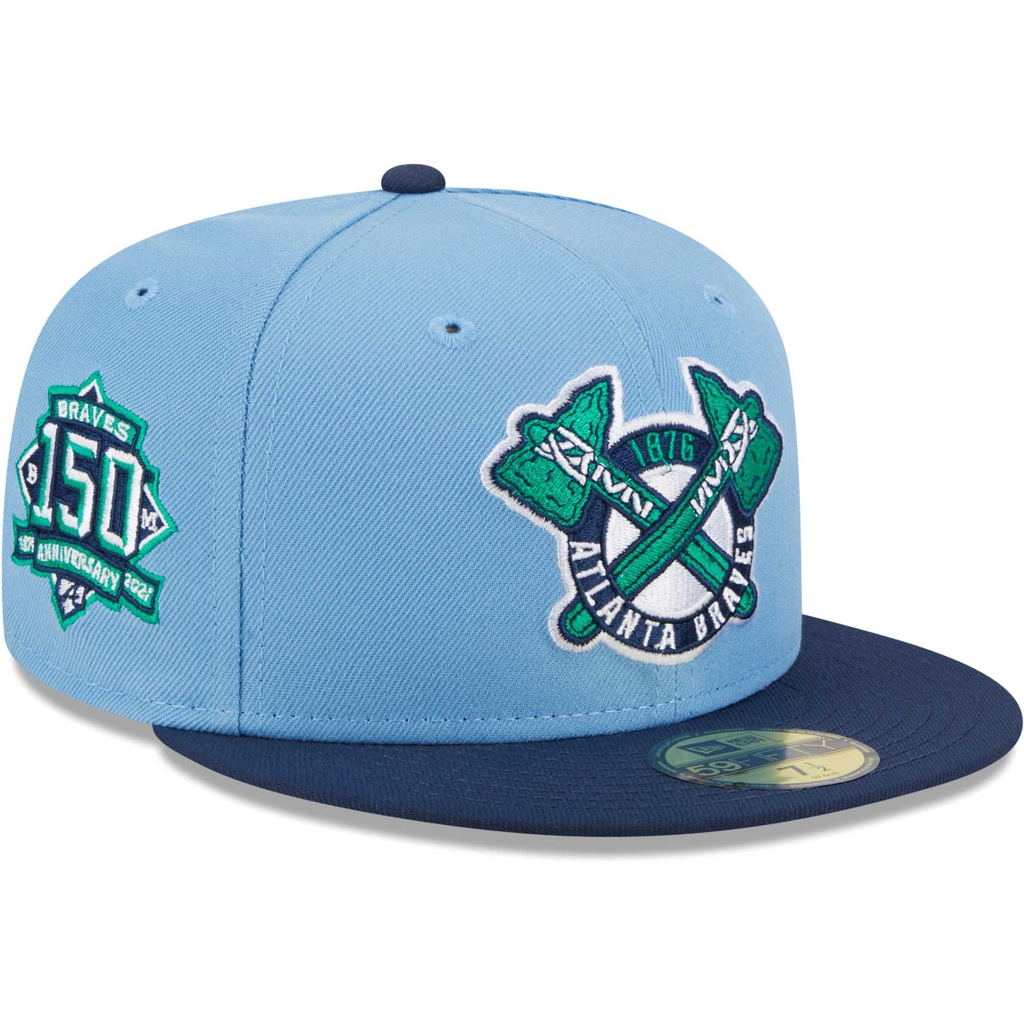 Atlanta Braves New Era Green Undervisor 59FIFTY Fitted Hat - Light Blue/Navy