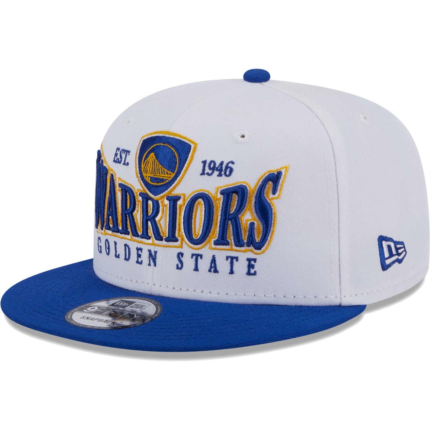 Golden State Warriors New Era Crest Stack 9FIFTY Snapback Hat - White/Royal