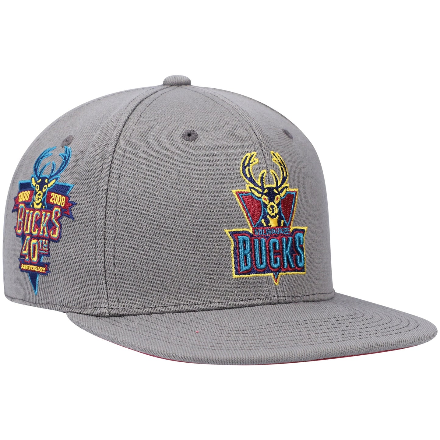 Milwaukee Bucks Mitchell & Ness Hardwood Classics 40th Anniversary Carbon Cabernet Fitted Hat - Charcoal