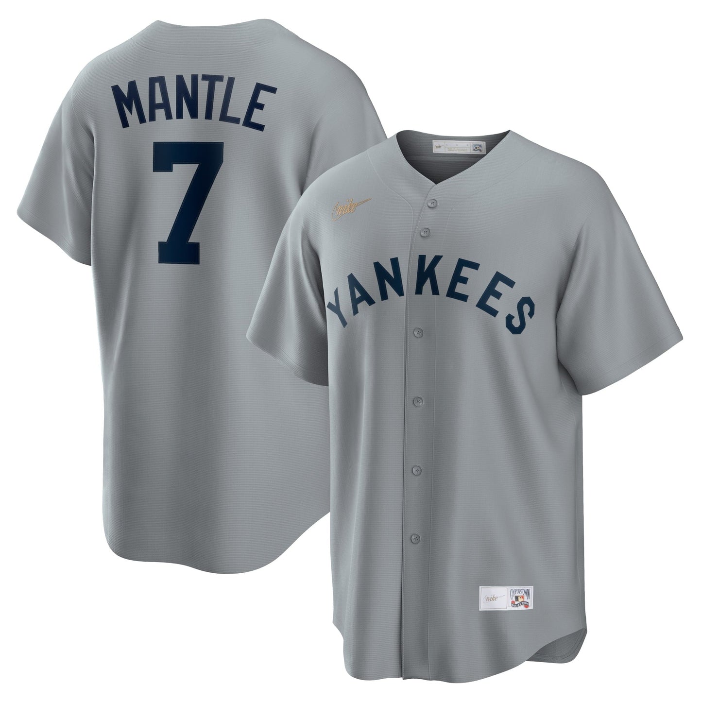 Men's Nike Mickey Mantle Gray New York Yankees Road Cooperstown Collection Player Jersey