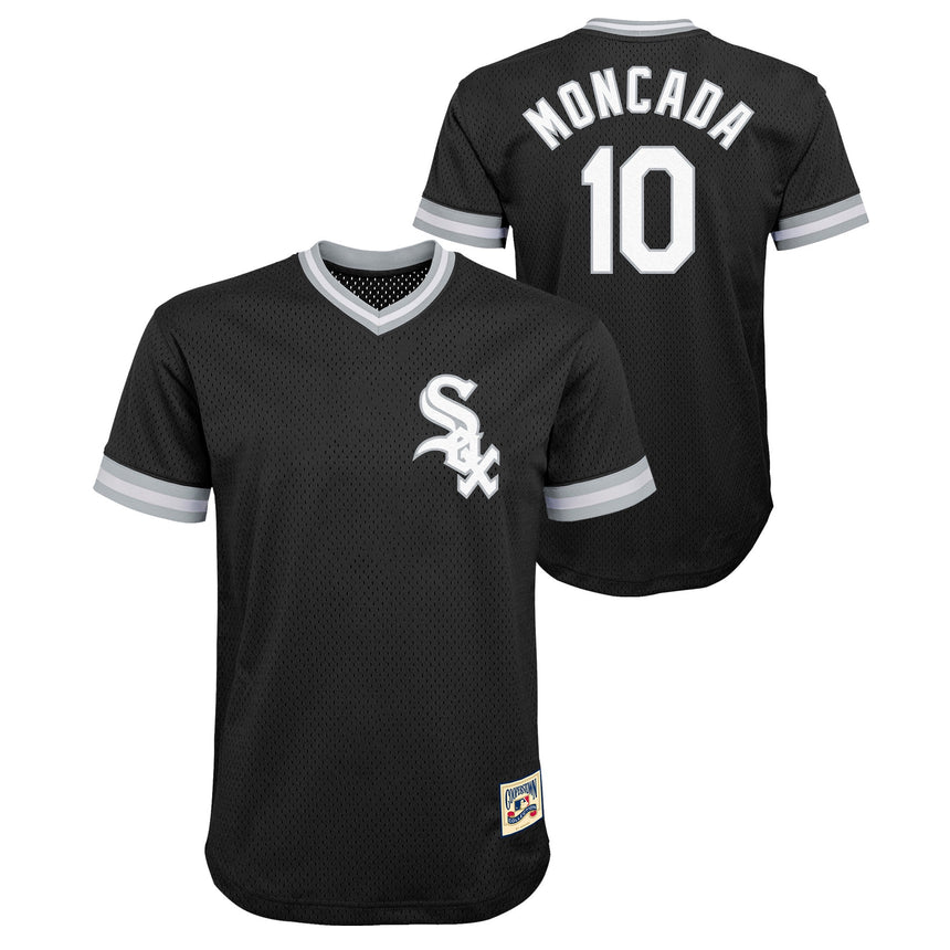 Youth Yoan Moncada Chicago White Sox Cooperstown Collection Collection Black V-Neck Mesh Jersey