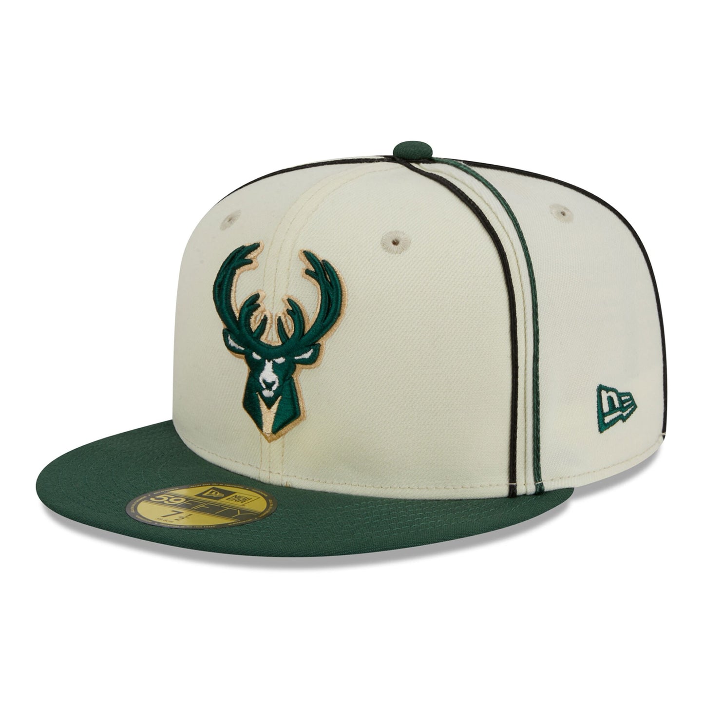 Milwaukee Bucks New Era Piping 2-Tone 59FIFTY Fitted Hat - Cream/Hunter Green