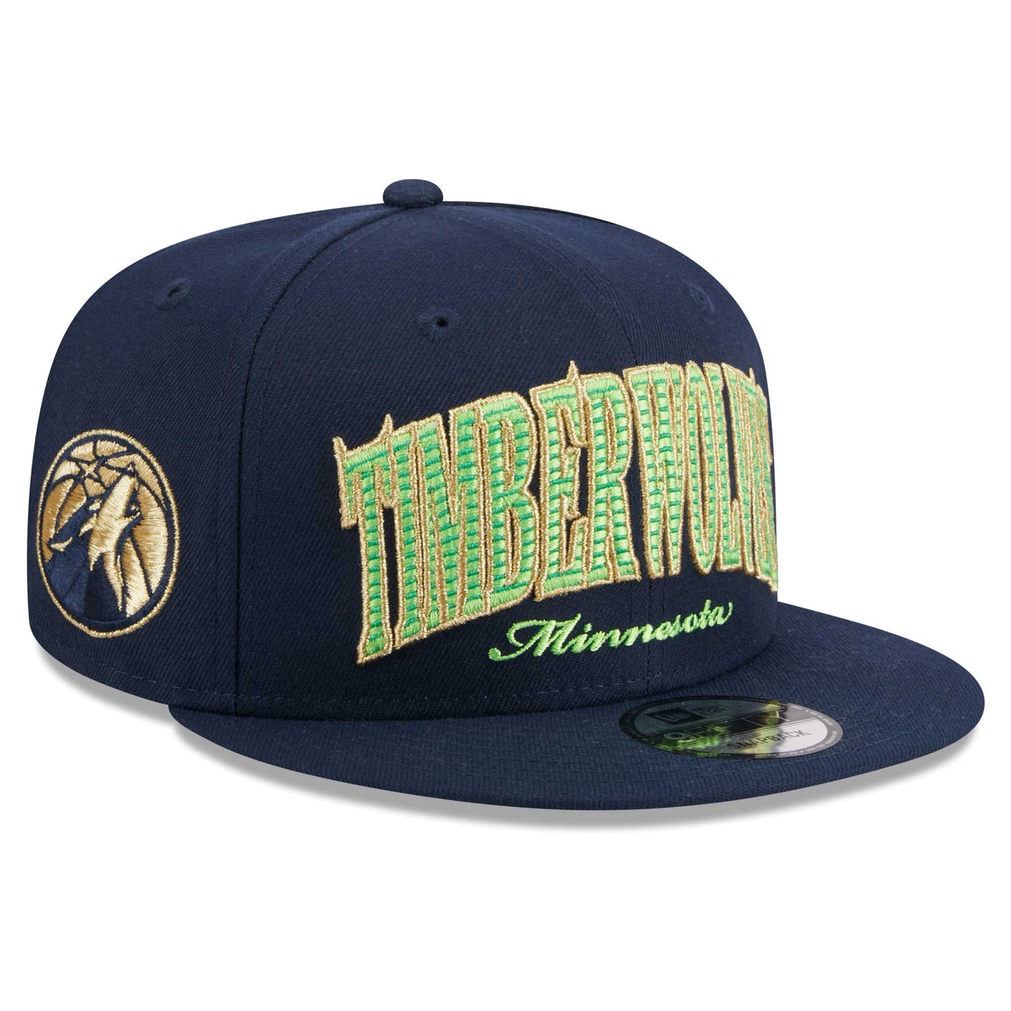 Minnesota Timberwolves New Era Golden Tall Text 9FIFTY Snapback Hat - Navy