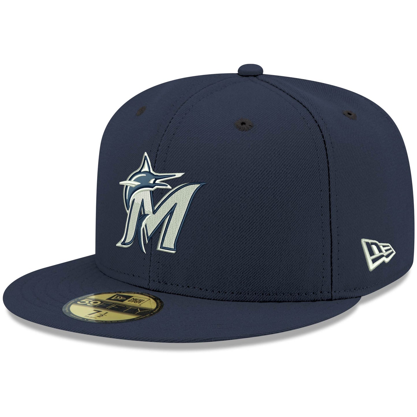 Miami Marlins New Era White Logo 59FIFTY Fitted Hat - Navy