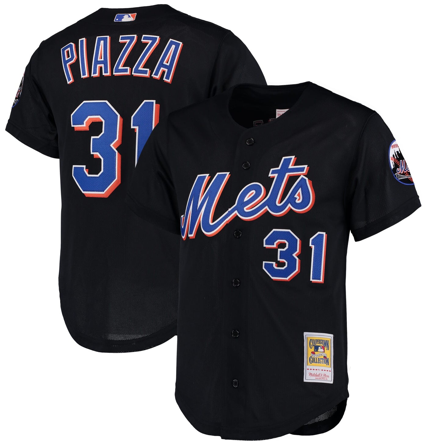 Mike Piazza New York Mets Mitchell & Ness Cooperstown Collection Mesh Batting Practice Button-Up Jersey - Black