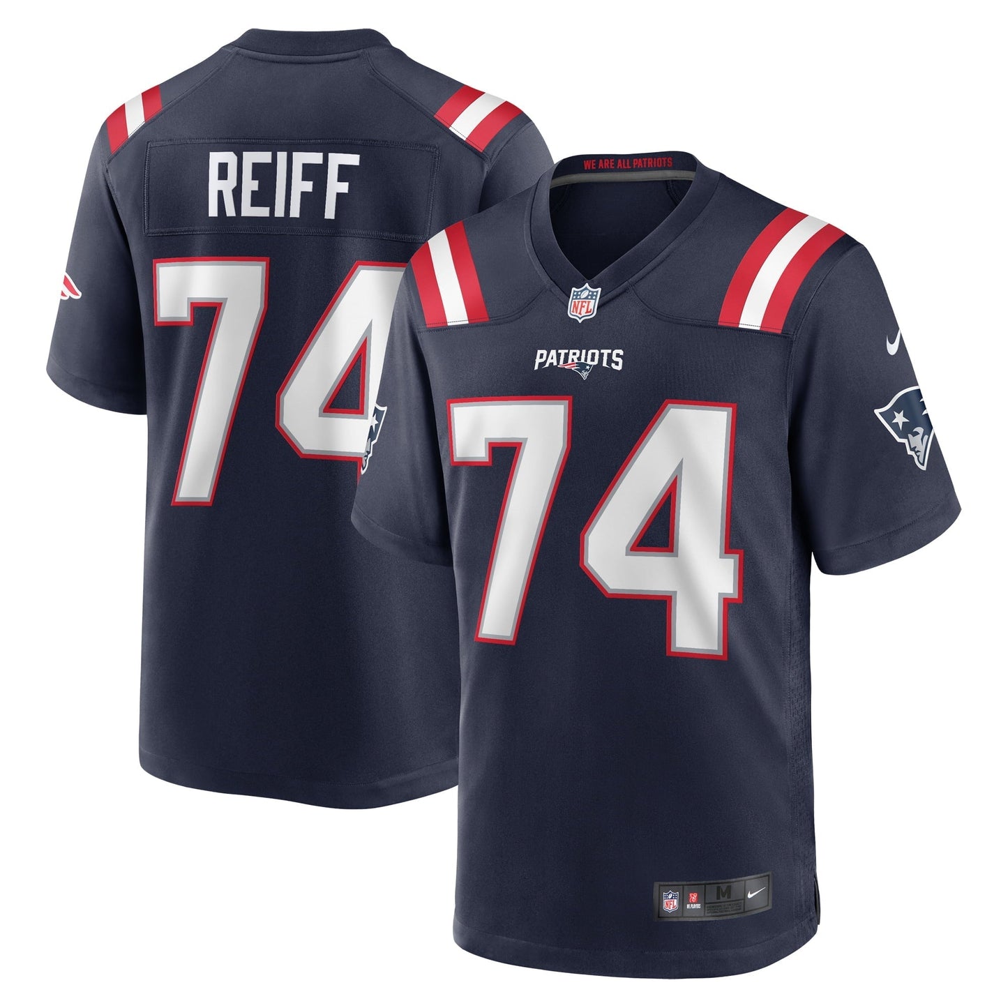 Men's Nike Riley Reiff Navy New England Patriots Game Jersey
