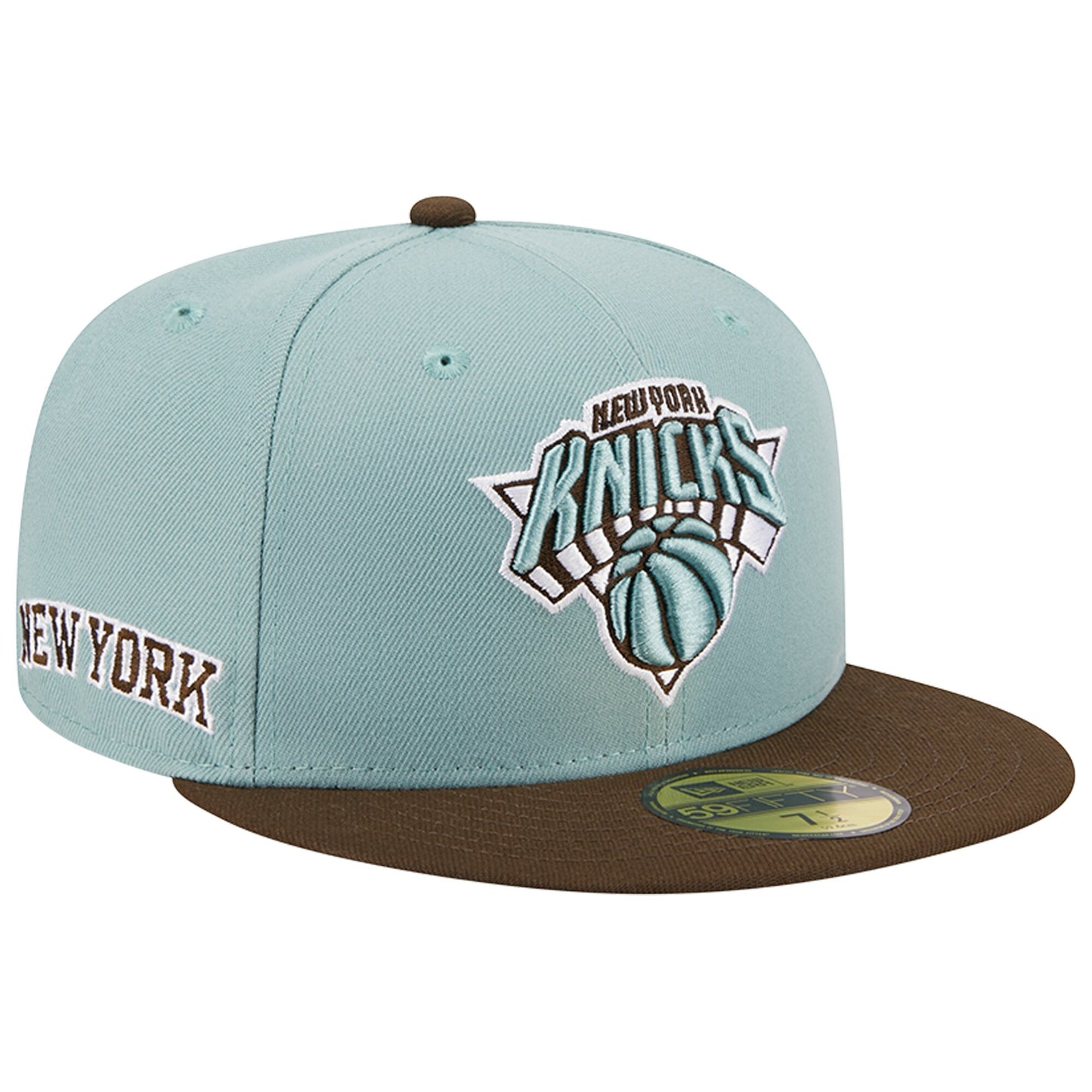 New York Knicks New Era Two-Tone 59FIFTY Fitted Hat - Light Blue/Brown