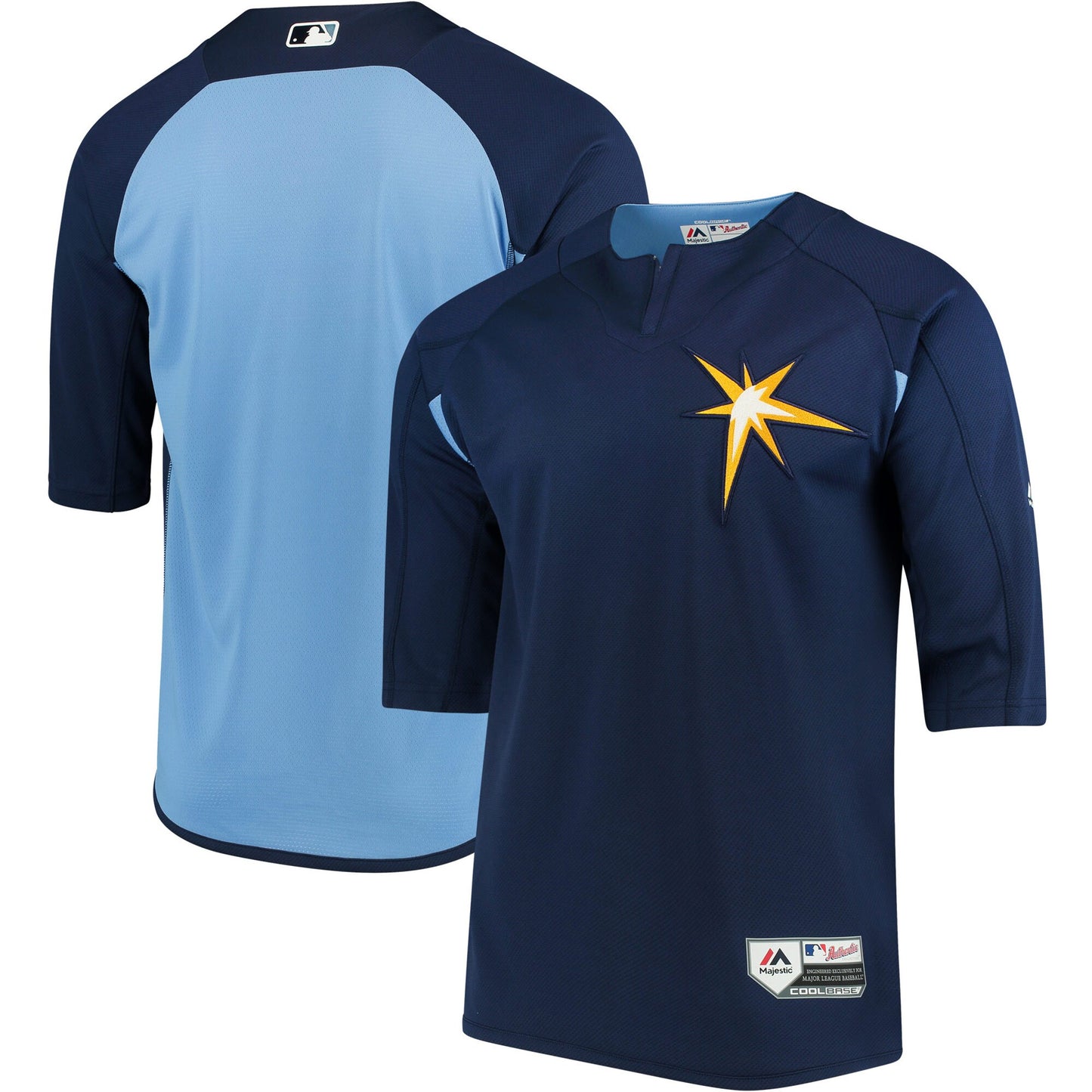 Tampa Bay Rays Majestic Authentic Collection On-Field 3/4-Sleeve Batting Practice Jersey - Navy/Light Blue