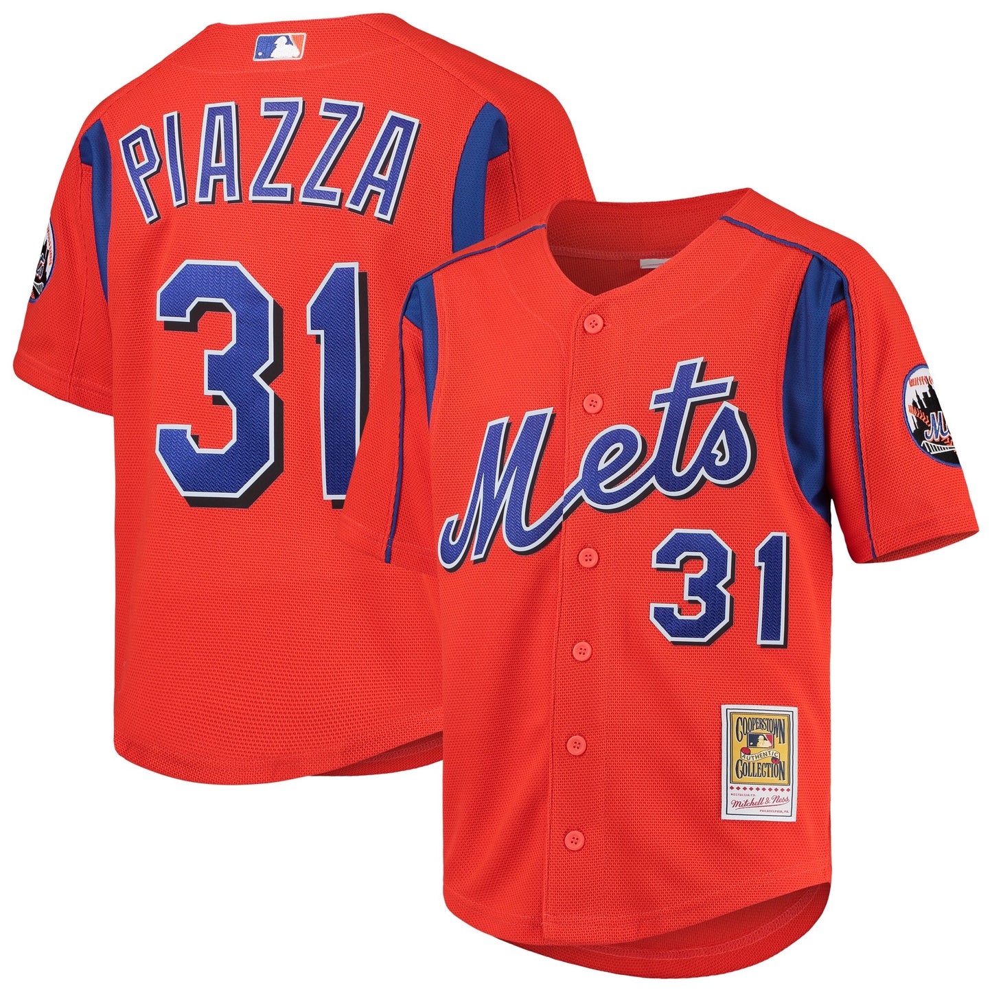 Mike Piazza New York Mets Mitchell & Ness Youth Cooperstown Collection Mesh Batting Practice Jersey - Orange