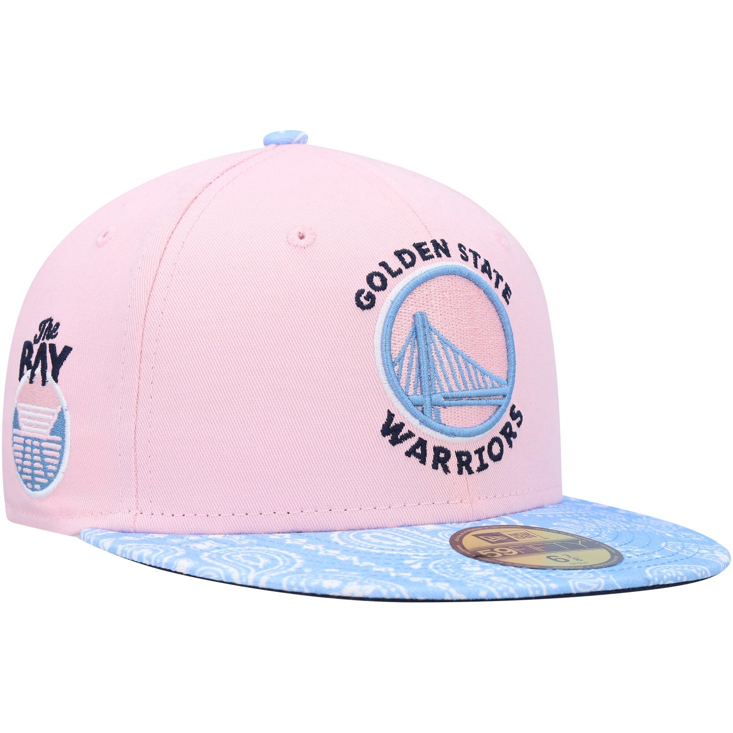 Golden State Warriors New Era Paisley Visor 59FIFTY Fitted Hat - Pink/Light Blue