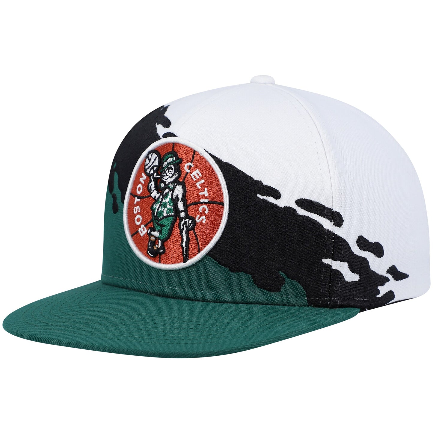 Boston Celtics Mitchell & Ness Hardwood Classics Paintbrush Snapback Hat - White/Kelly Green