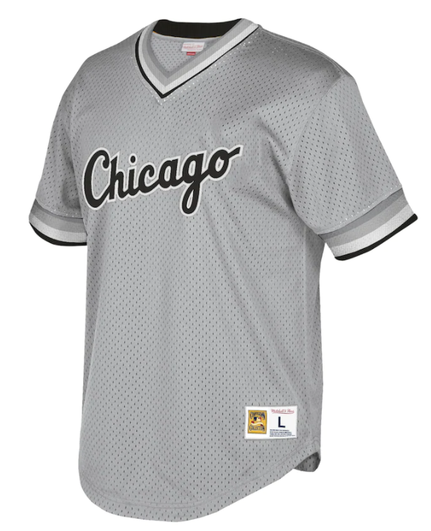 Men's Chicago White Sox Road Grey Cooperstown Collection V-Neck Mesh Batting Practice Jersey By Mitchell And Ness