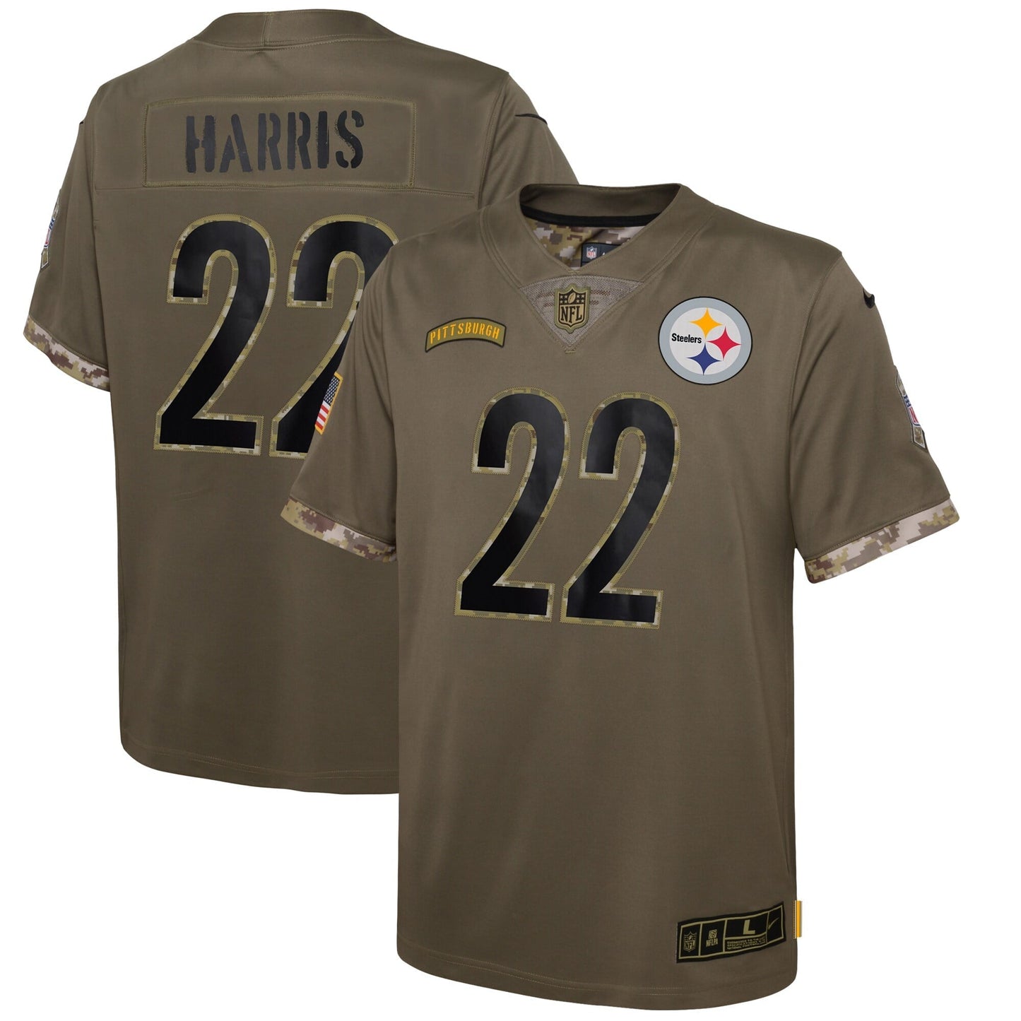 Youth Nike Najee Harris Olive Pittsburgh Steelers 2022 Salute To Service Player Limited Jersey