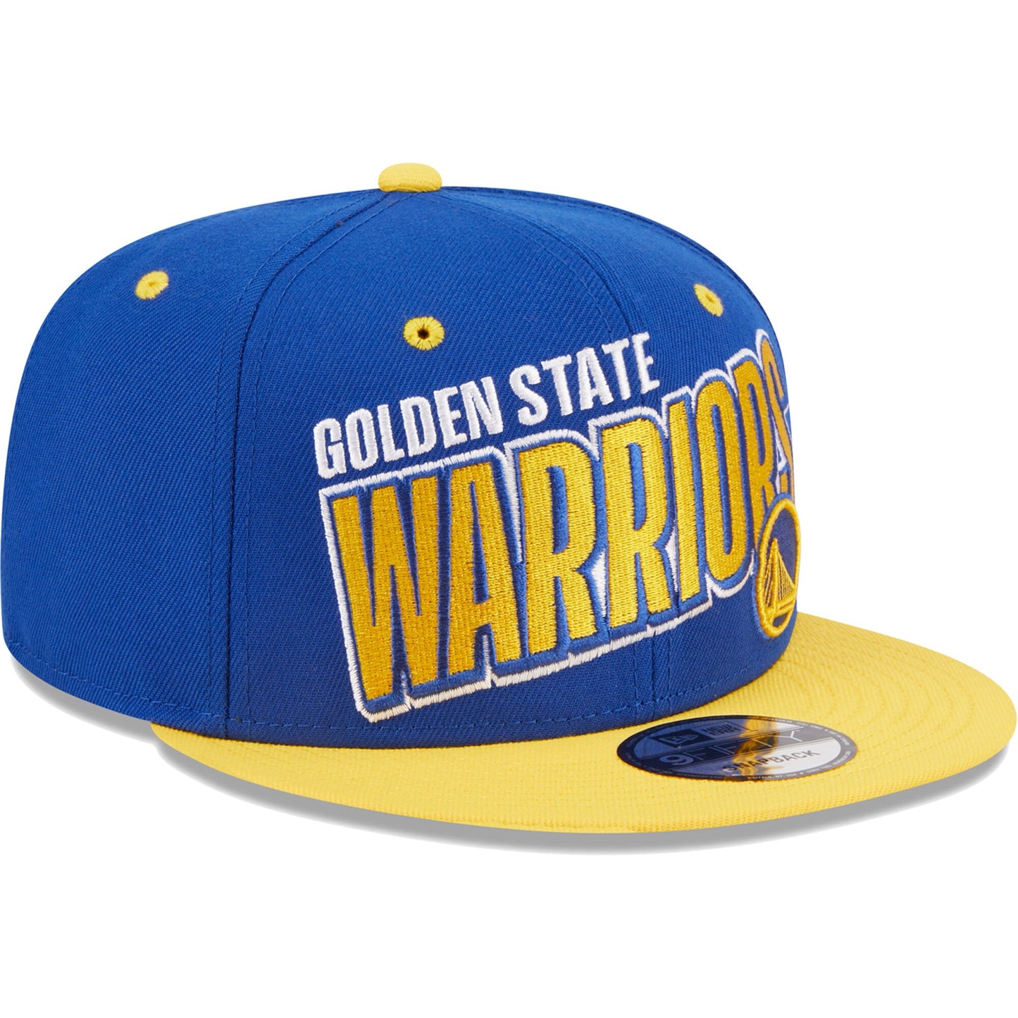Golden State Warriors New Era Stacked Slant 2-Tone 9FIFTY Snapback Hat - Royal/Gold