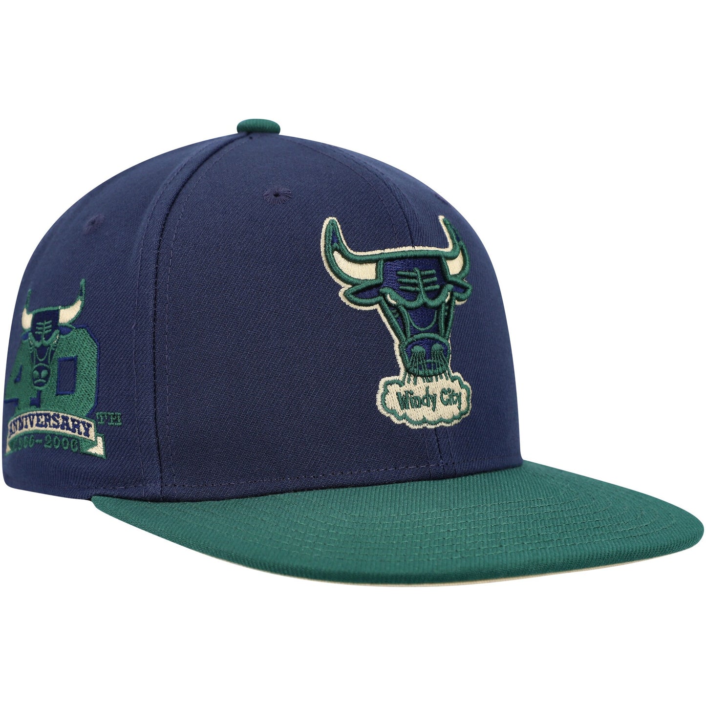 Chicago Bulls Mitchell & Ness 40th Anniversary Hardwood Classics Grassland Fitted Hat - Navy/Green