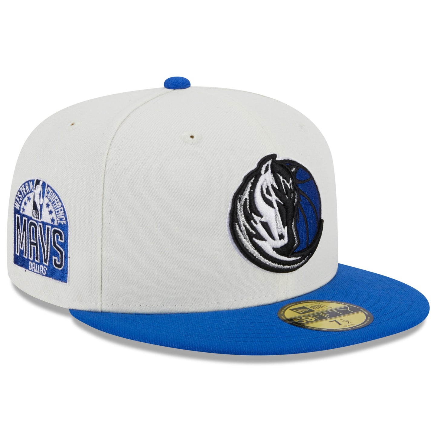 Dallas Mavericks New Era Retro City Conference Side Patch 59FIFTY Fitted Hat - Cream/Blue