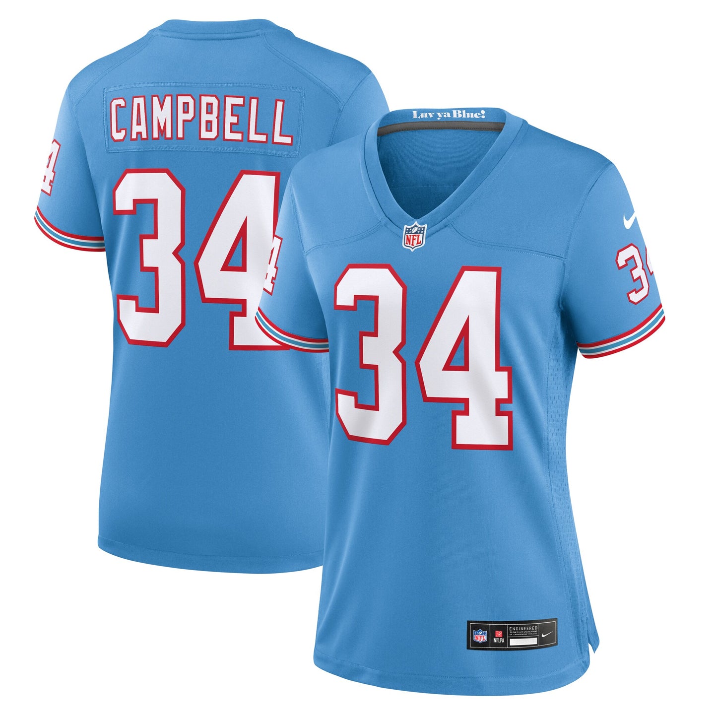 Earl Campbell Tennessee Titans Nike Women's Oilers Throwback Retired Player Game Jersey - Light Blue