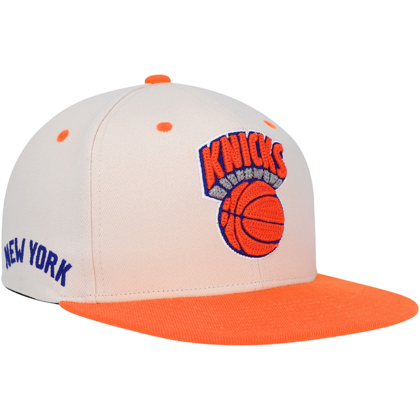 New York Knicks Mitchell & Ness Hardwood Classics 2-Tone Chain-Stitch Snapback Hat - Cream/Orange