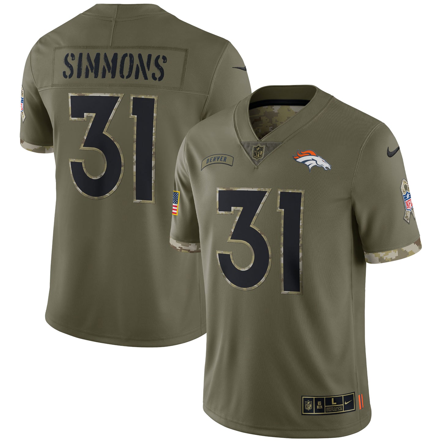 Justin Simmons Denver Broncos Nike 2022 Salute To Service Limited Jersey - Olive