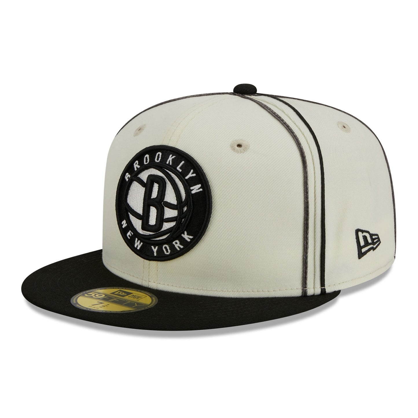 Brooklyn Nets New Era Piping 2-Tone 59FIFTY Fitted Hat - Cream/Black