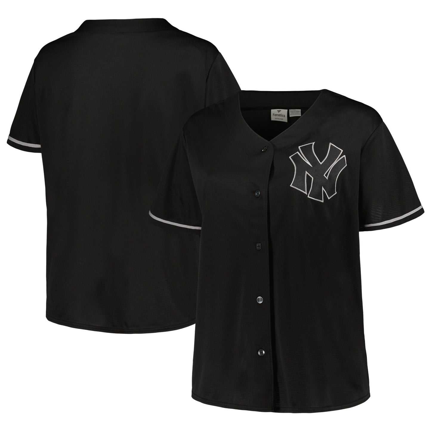 New York Yankees Women's Plus Size Pop Fashion Button-Up Jersey - Black/Navy
