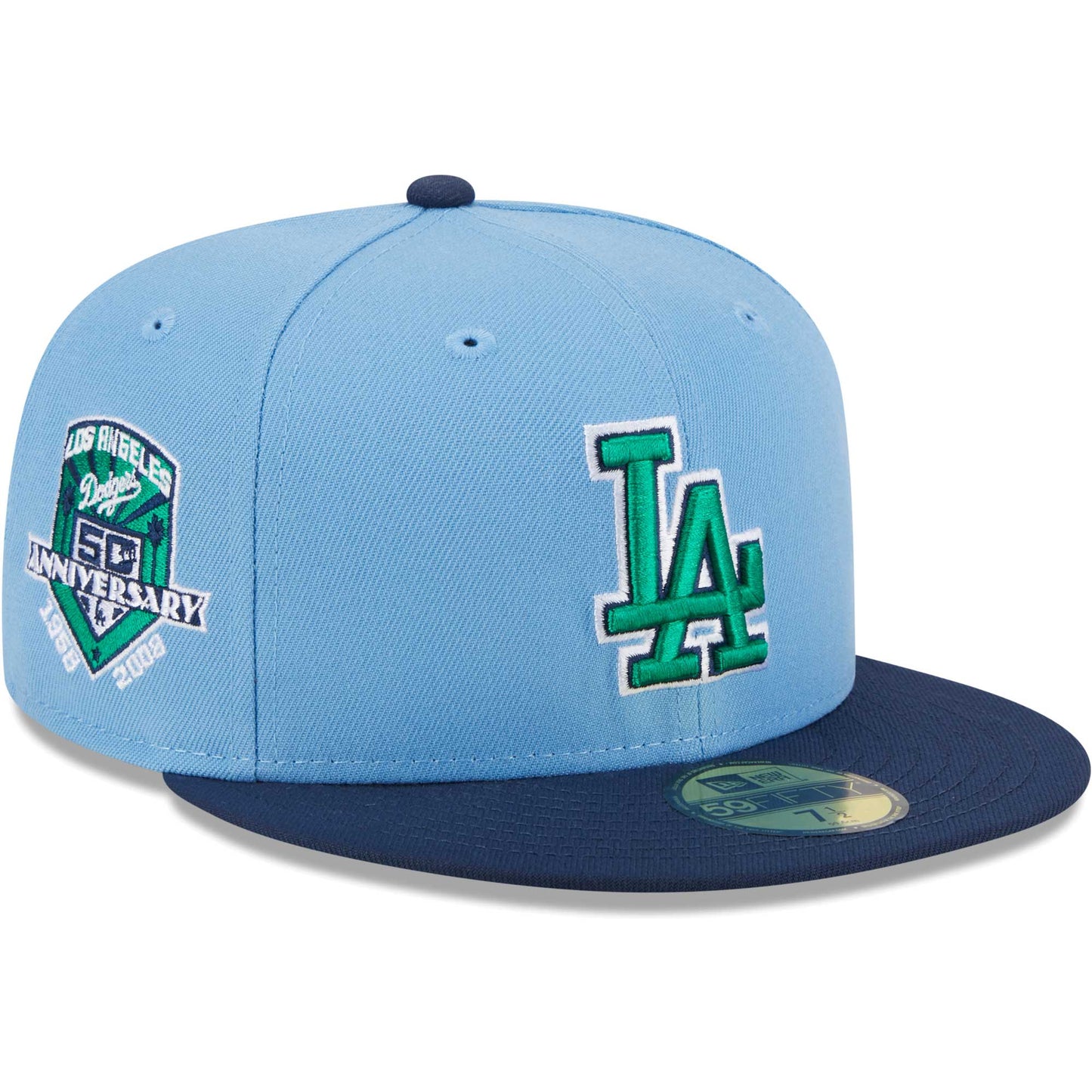 Los Angeles Dodgers New Era Green Undervisor 59FIFTY Fitted Hat - Light Blue/Navy