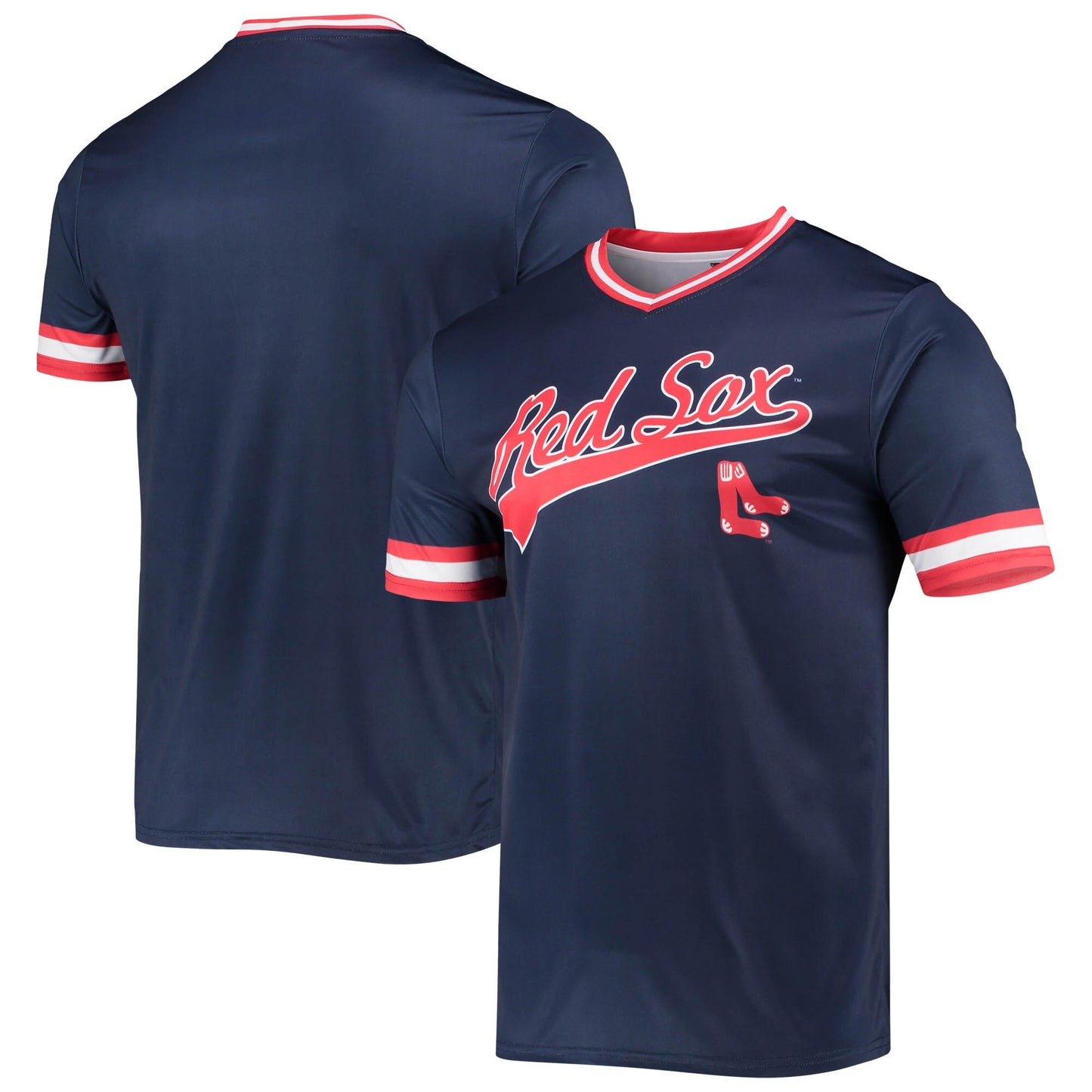 Boston Red Sox Stitches Cooperstown Collection V-Neck Team Color Jersey - Navy/Red