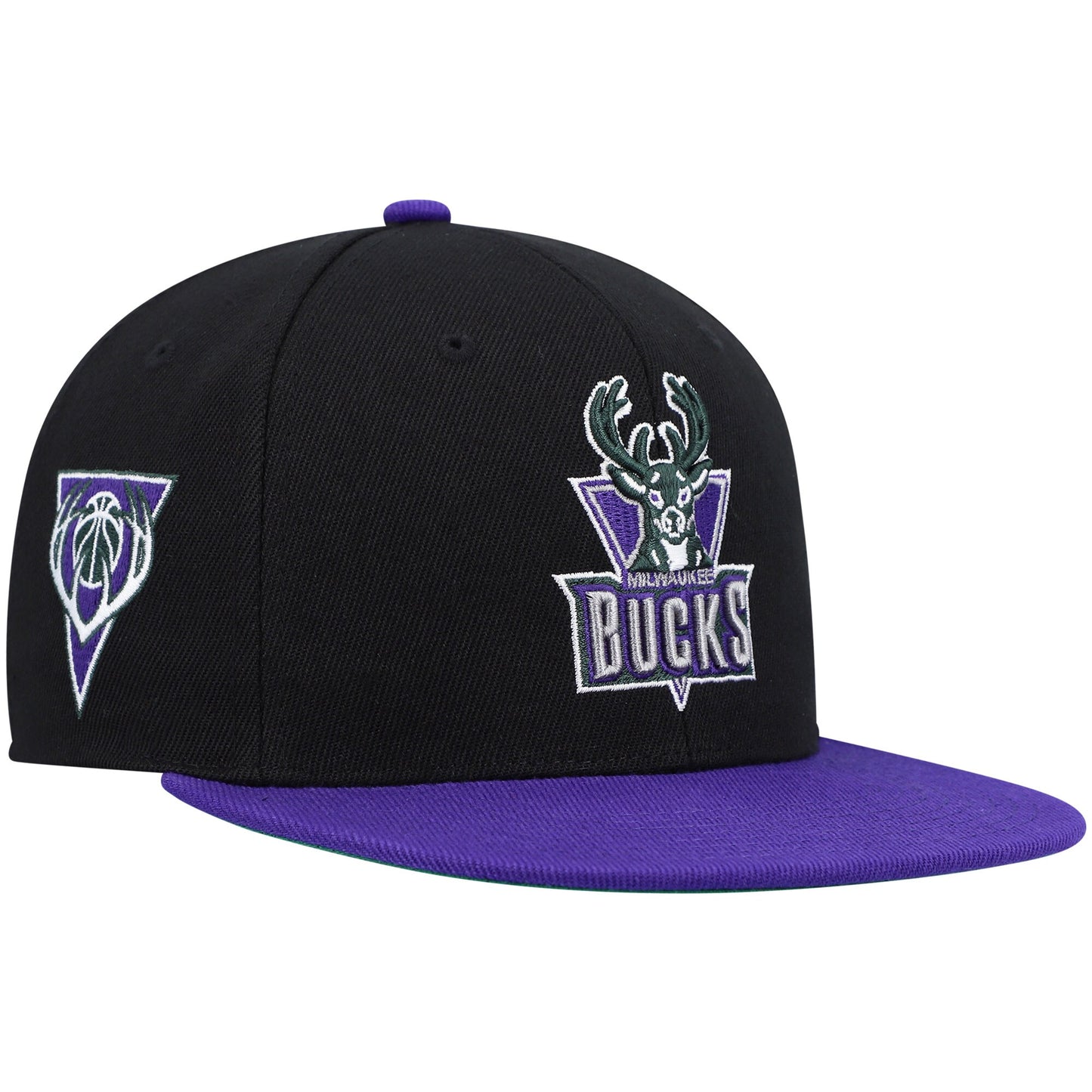 Milwaukee Bucks Mitchell & Ness Hardwood Classics Snapback Hat - Black/Purple