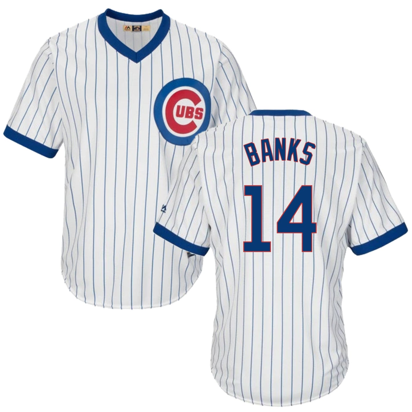 Ernie Banks Chicago Cubs Cooperstown White Pinstripe V-Neck Home Men's Jersey