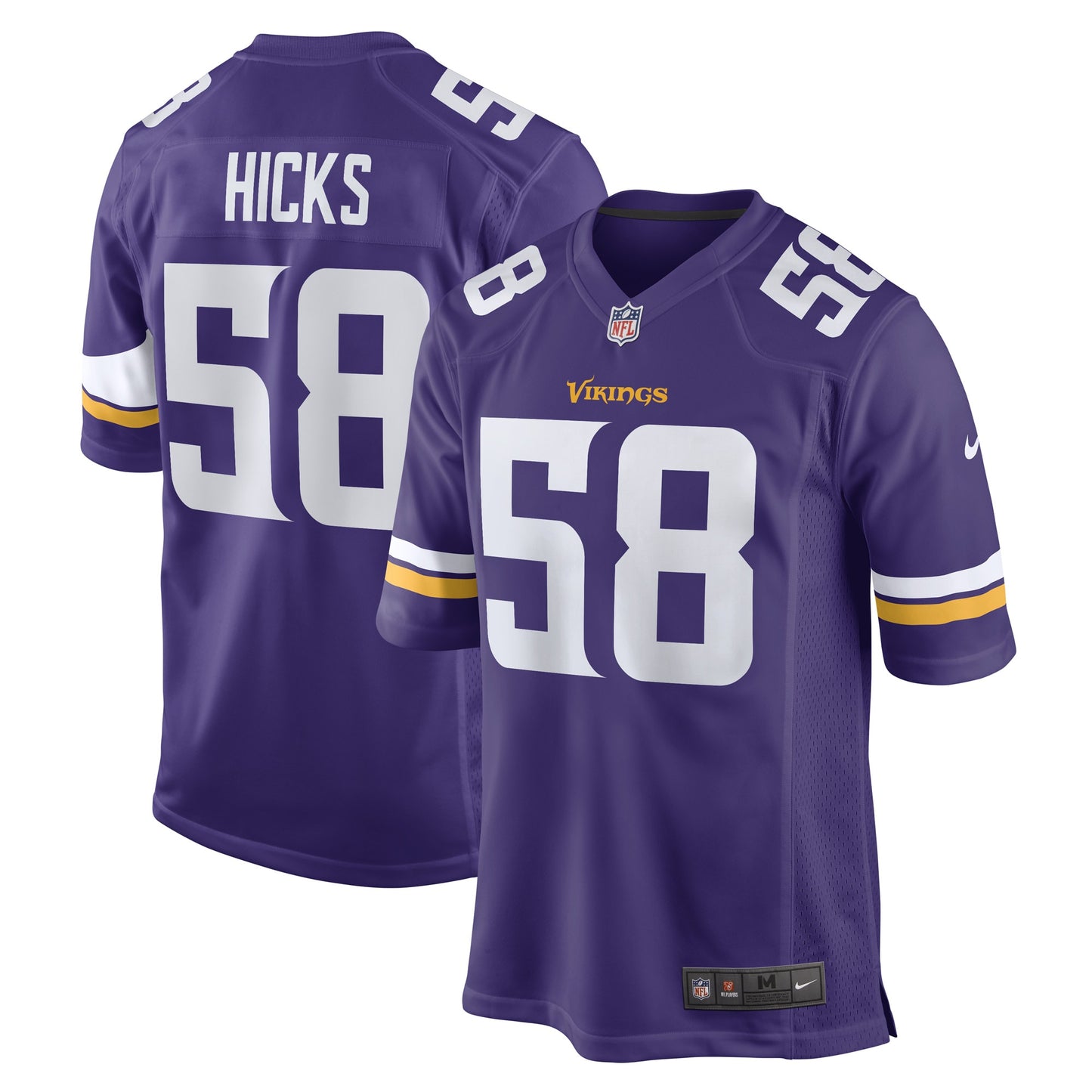 Jordans Hicks Minnesota Vikings Nike Game Player Jersey - Purple